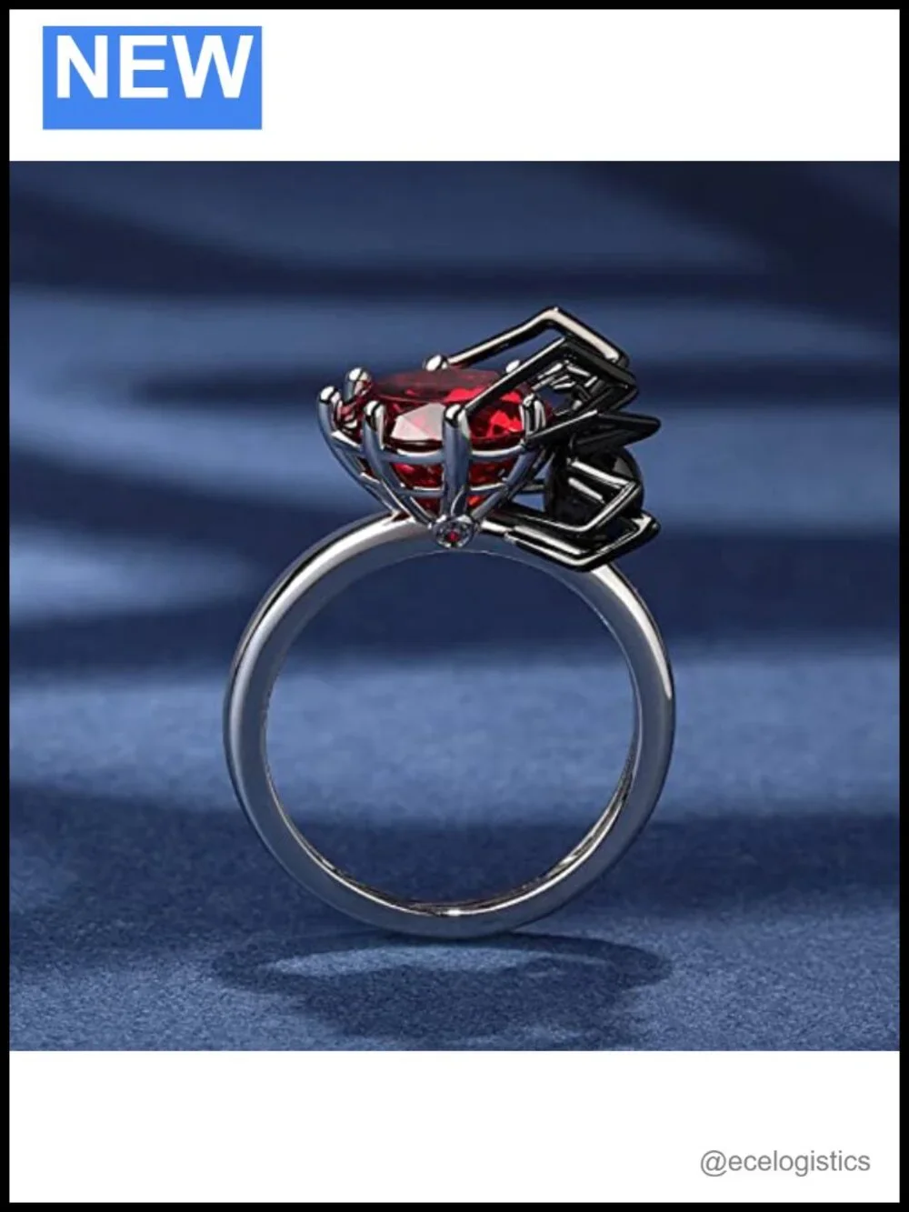 Sterling Silver Gothic Spider Promise Ring Round Cut Gift Box